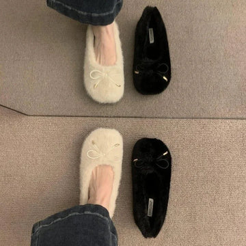 Xajzpa New Fashion Women's Shoes Flats Low Heels Casual Female Sneakers Slip-on Loafers Fur Round Toe Shallow Mouth Boat Slip on Winter